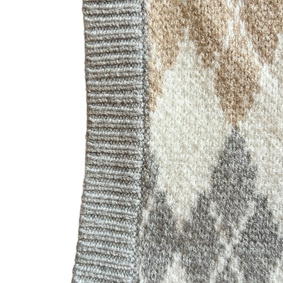 Argyle Sweater Vest Preppy Oversized V-Neck Soft Cream/Gray/Tan Layering Small - Picture 8 of 10